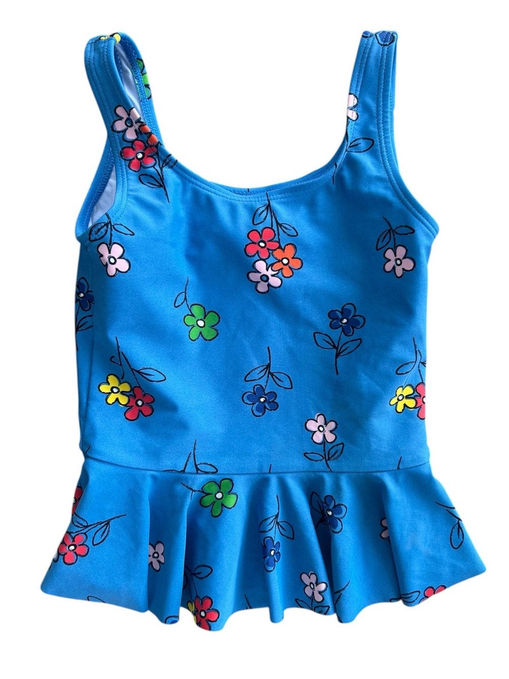 Hanna Andersson Girls Blue Floral Peplum Swimsuit Top 6-7